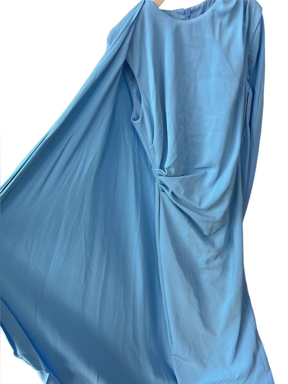 Rachel Gilbert Dion Blue Long Sleeve caped draped asymmetrical Maxi gown NWOT - Picture 8 of 14